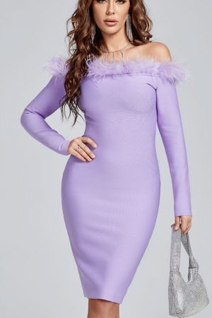 Long Sleeve Dresses Evening Feather Party Dress Bo