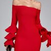 Long Sleeve Red Bodycon Dress Evening Party Elegan