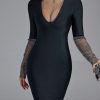 Long Sleeve Women's Black Bodycon Dress Elegant Ev