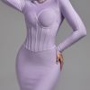 Long Sleeve Women's Lilac Bodycon Dress Elegant Ev