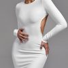 Long Sleeve Women's White Bodycon Dress Elegant Ev