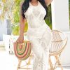 Long White Crochet Tunic Straped Hollow Out Fringe