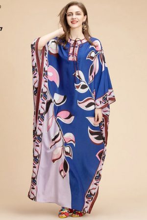 Loose Long Dresses Women Batwing Sleeve Geometry