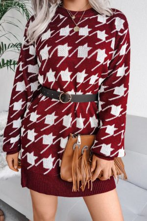 Luxury Jacquard Knit Mini Women Striped Dress Wint