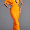 Maxi Long Women's Orange Bodycon Dress Elegant Eve
