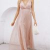 Mesh Backless Pink Lace Women Blue Party Long Dres