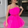 Mesh Solid Pink Ruched Halloween Dress Women Sashe