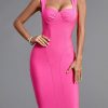 Midi Women Pink Elegant Evening Party Dress High Q