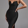 Midi Women's Black Bodycon Dress Elegant Beaded Ev