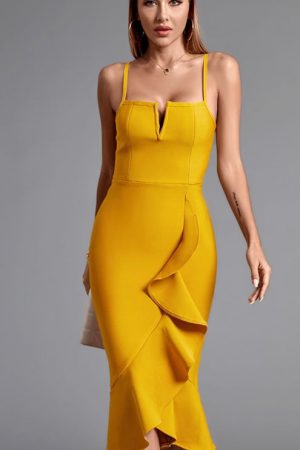 Midi Women's Ginger Bodycon Dress Elegant Ruffle E
