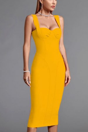 Midi Women's Orange Bodycon Dress Elegant Green Ev