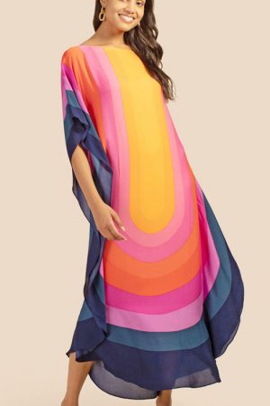 Moroccan Kaftan Boho Print Dress Batwing Sleeve Ma