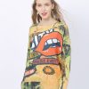Mouth Print Loose Pullovers Sweater For Women Win