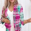 Multicolored Check Single Button Lapel Neck Flap D