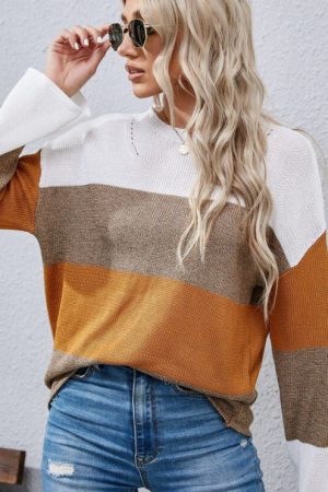 O-Neck Drop-Shoulder Sleeved Sweater Women Autumn