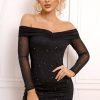 Off Shoulder Ruched Glitter Bodycon Dress