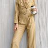 Office Lady Shirt Collar Women Jumpsuit Solid High