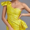 One Shoulder Party Dress Women Yellow Bodycon Dres
