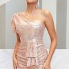 One Shoulder Sequins Night Club Dress Women Fashio