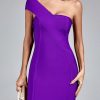 One Shoulder Women Purple Bodycon Dress Evening Pa