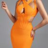Orange Women's Bodycon Dress Elegant Halter Evenin