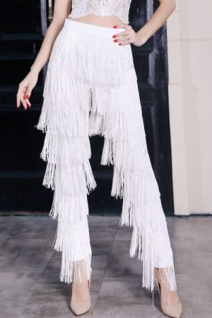 Pants Women Fashion Versatile High Waist Tassel Zi