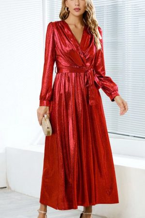 Party Dresses Women Luxury V-Neck Belt Maxi Dress