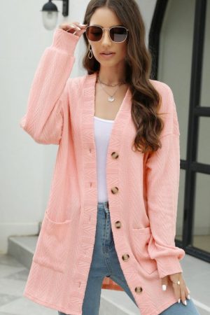 Pink Cardigan Women Autumn Winter Single Breasted