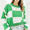 Plaid Jacquard Drop-Shoulder Sleeves Knitted Sweat