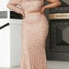 Plus Size Belted Sequin Dress Maxi Off Shoulder Wo