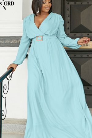 Plus Size Lantern Sleeve Buckled Detail Belted Par