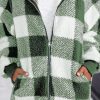 Plush Women's Coat Long Sleeve Plaid Hooded Zipper