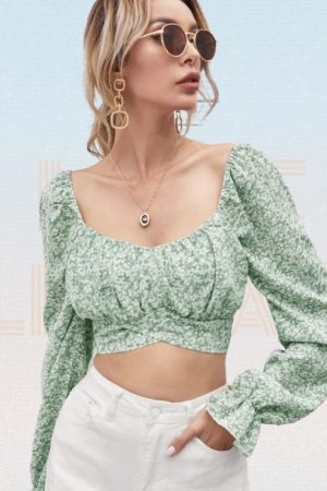 Prairie Chic Slim Chiffon Blouses Square Collar Bu