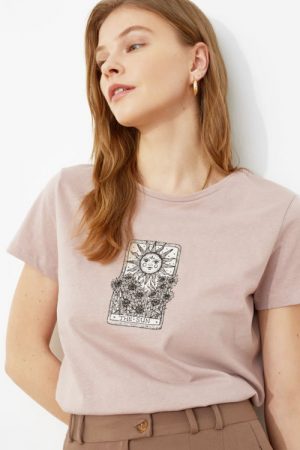 Printed Basic Knitted T-Shirt Twoss21ts0059