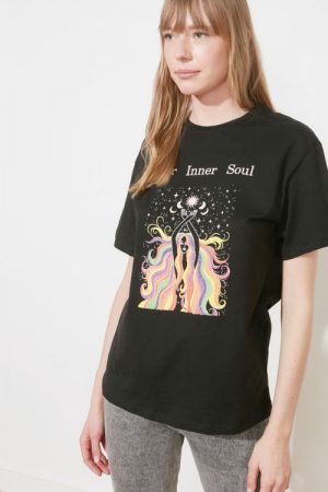 Printed Boyfriend Knitted T-Shirt Twoss21ts1766