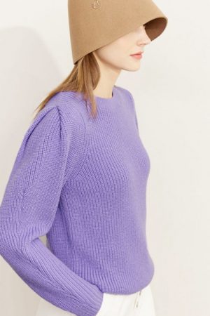 Pullover Sweater Autumn Women O-Neck Gigot Sleeve