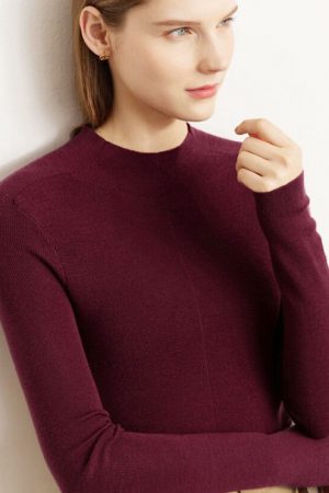 Pullover Sweaters Women Autumn Warm 100% Wool Mock