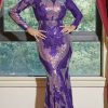 Purple Black Women Sequin Prom Dresses Long Sleeve