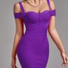 Purple Off Shoulder Bodycon Dress Evening Party El