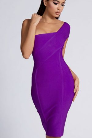 Purple Women Bodycon Elegant One Shoulder Evening