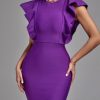 Purple Women's Bodycon Dress Elegant Ruffle Evenin
