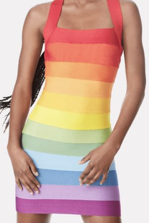 Rainbow Halter Backless Short Party Dresses Bodyco