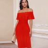 Red Off The Shoulder Ruffle Bodycon Dresses For Wo