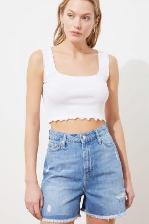 Ripped Detailed Denim Shorts Twoss21sr0215