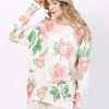 Rose Floral Print Knitted Sweater For Women Winter