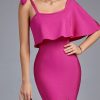 Ruffle Pink Bodycon Dress Evening Party Elegant Sp