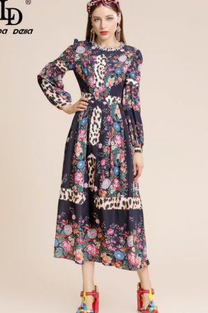 Runway Designer Autumn Midi Dress Women O Neck Cry