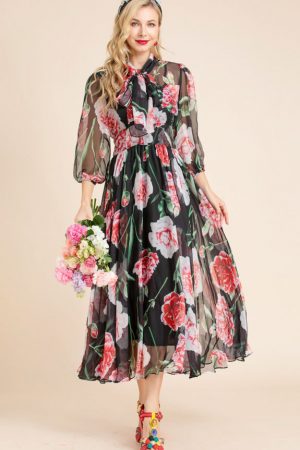 Runway Summer Fashion Midi Dress Women's Floral Pr