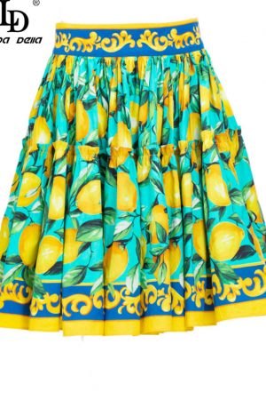 Runway Summer Short Cotton Skirts Women's Lemon Pr