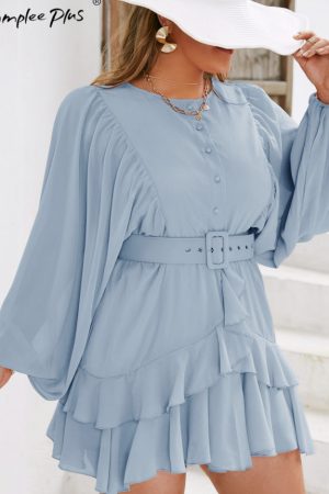 Size Dress Women Holiday Batwing Sleeve Chiffon Dr